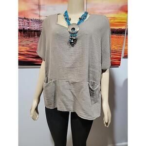 Nina Kendosa Paris Made In Italy Gray Short Sleeve Pockets Tunic Top #C
